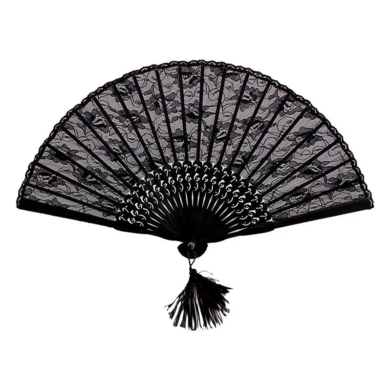 Ручной работы в стиле ретро складной цветок кружевной веер черный|Сувениры для