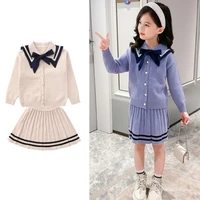sweater for girls set 2021 autumn new kids clothing college style knitted cardigan short skirt fashion two piece suit children