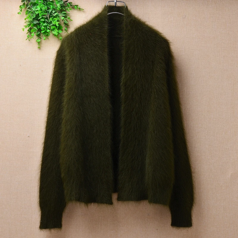 

elegant casual ladies women fashion short hairy angora rabbit fur knitted long sleeve loose cardigans mink cashmere jacket coat