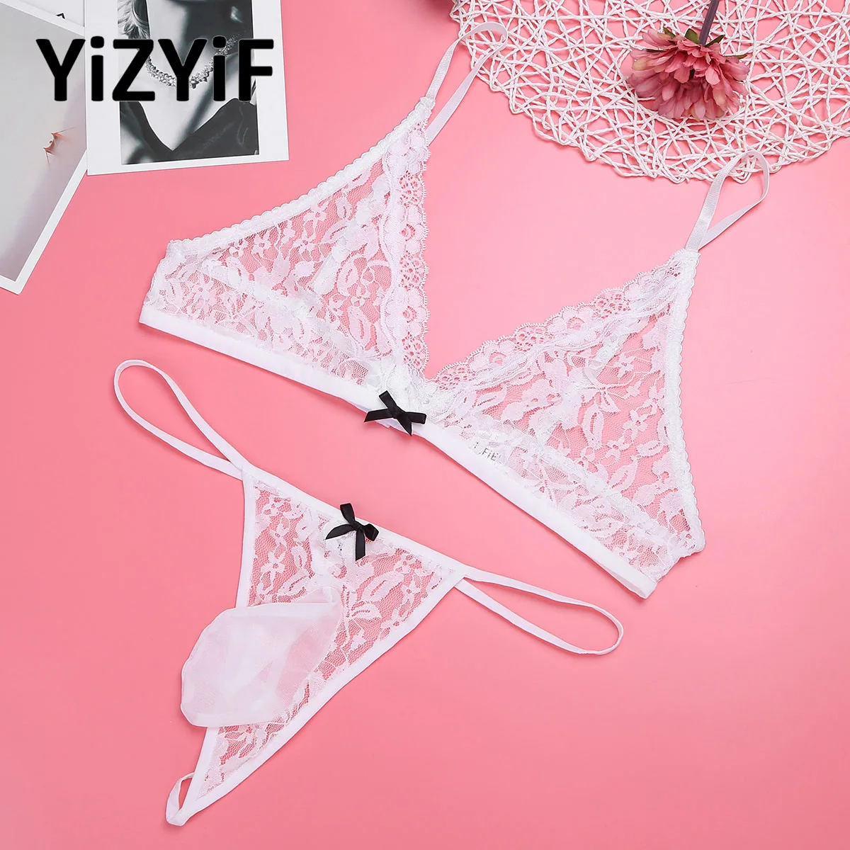

Men Lace Lingerie Set Sexy See-Though Gay Male Bra & Brief Underwear Exotic Nightwear Sleepwear