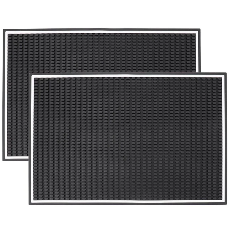 

2 Pack Black Bar Mat, 18 inch x 12 inch Rubber Serving Mat, Non Slip, Non-Toxic, Countertop Spill Mats for Coffee Bar