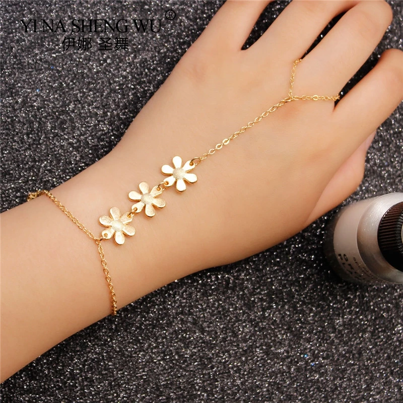 

Simple Cute flower Pendant Chain Bracelet Trendy Exquisite Connected Finger 1PC Bracelets Belly Dance Accessories for Women Gift