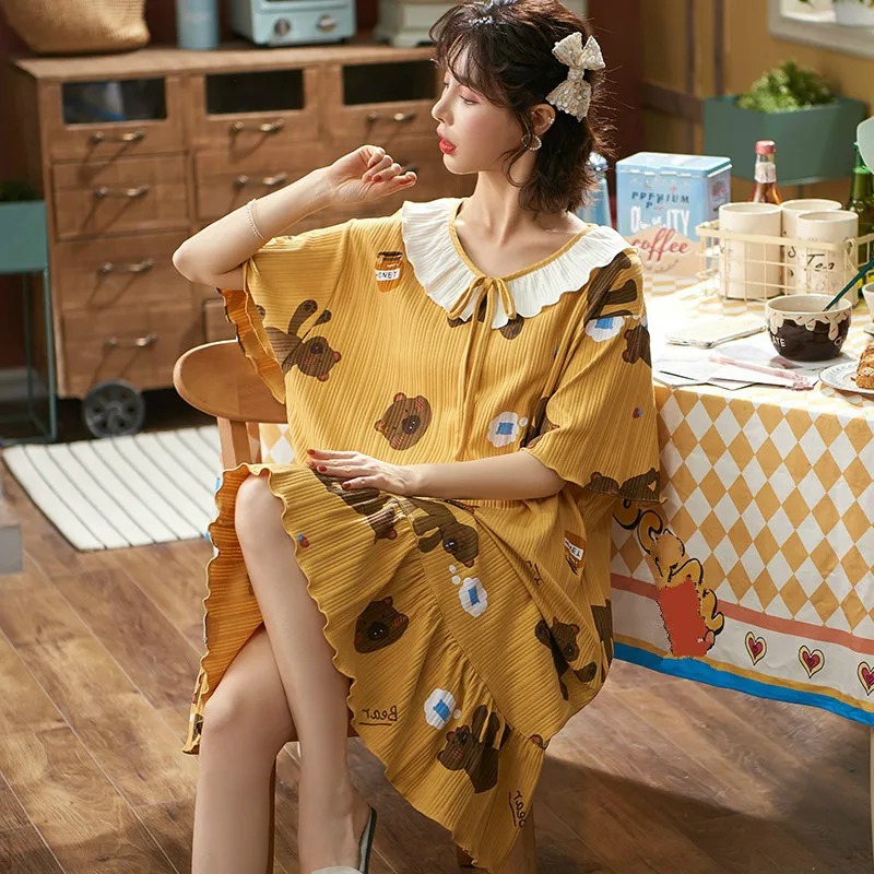 

Lazy Style 2021 summer Women's ShortCotton Sleepwear Home Nightshirt Women Causal Sleepwear Loose Ladies Nightgown Women Dress