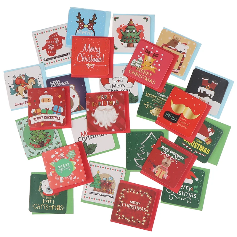 24pcs X Christmas Creeting Cards Kids Mini Blessing Greeting Envelope New Year Postcard Gift Card Xmas Party | Дом и сад