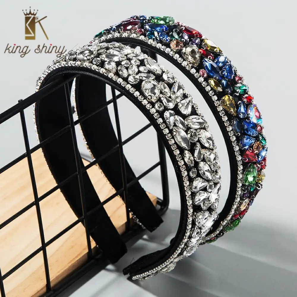 

2020 New Design Baroque Luxury Hairband for Woman High Grade Colorful Water Drop Crystal and Pearl Inlaid Wide Headband for Girl