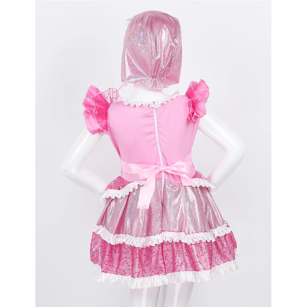 ChicTry/детское розовое платье принцессы с блестками и рюшами короткими рукавами