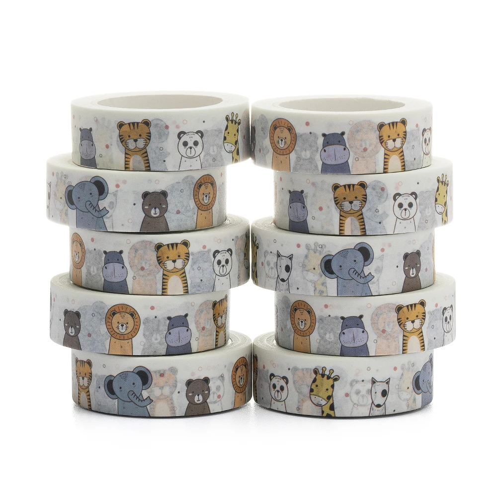 

10pcs/Lot 15mm x 10m Cute Animals Cartoon Doodle Cartoon Washi Tape Scrapbook Paper Masking Adhesive Washi Tape Set