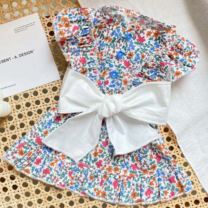 

Sweet bow floral skirt dog clothes pet summer breathable teddy bichon Yorkshire teacup dog dress dress