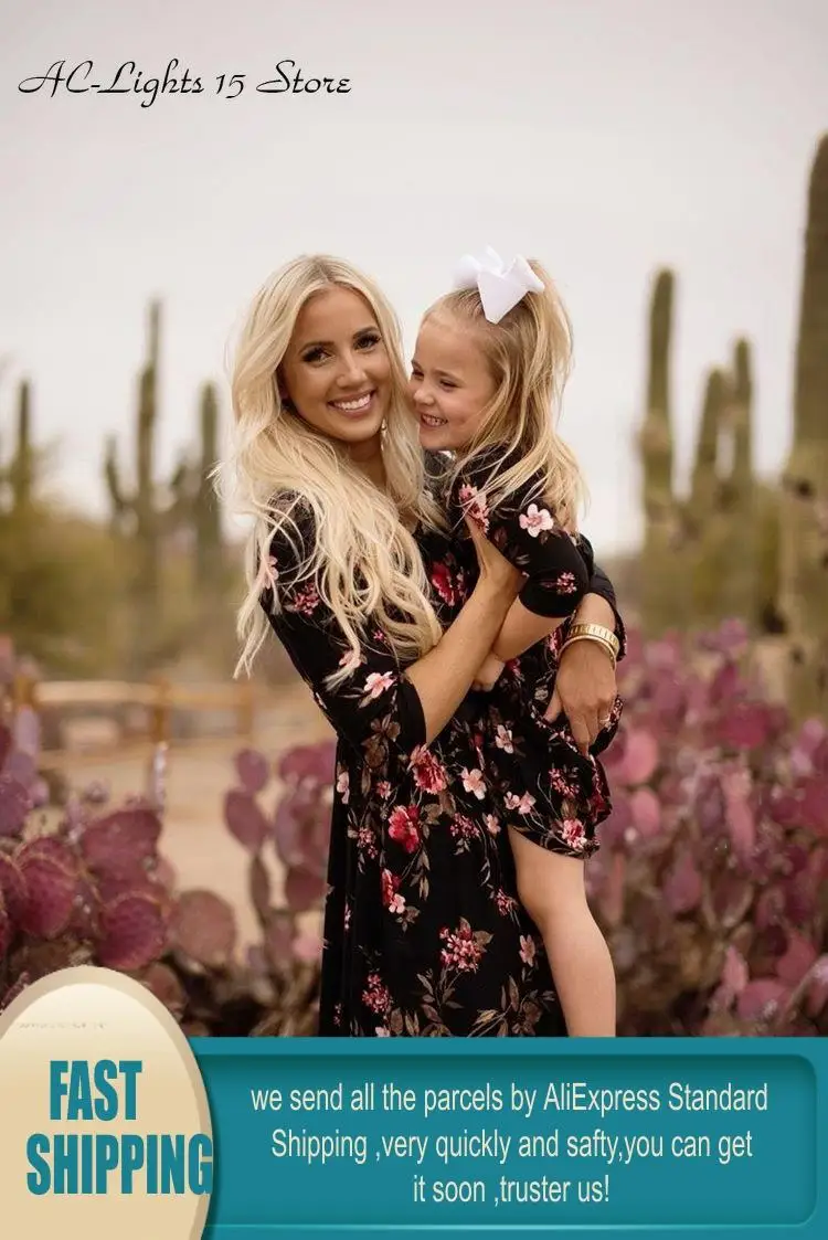 Платье для мамы и дочки с коротким рукавом цветочным принтом|Сочетающаяся одежда