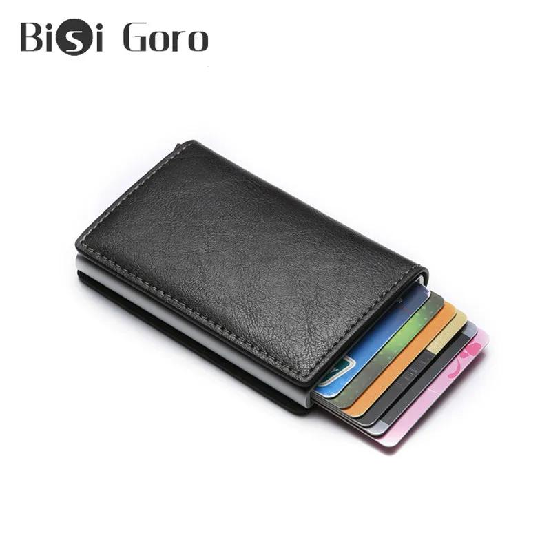 

BISI GORO Anti-theft Rfid Blocking Credit Card Holder Business Men Wallet PU Leather Unisex Aluminum Box Cardholder Mini Purse