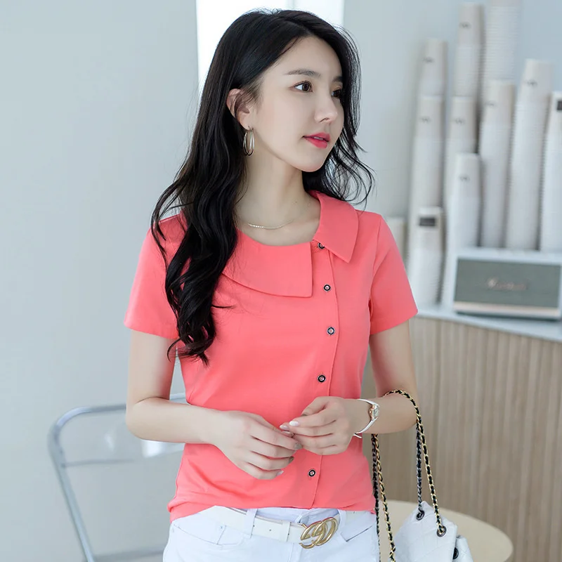

2021 new cardigan T-shirt slant button short sleeve Korean ins super popular design 6920