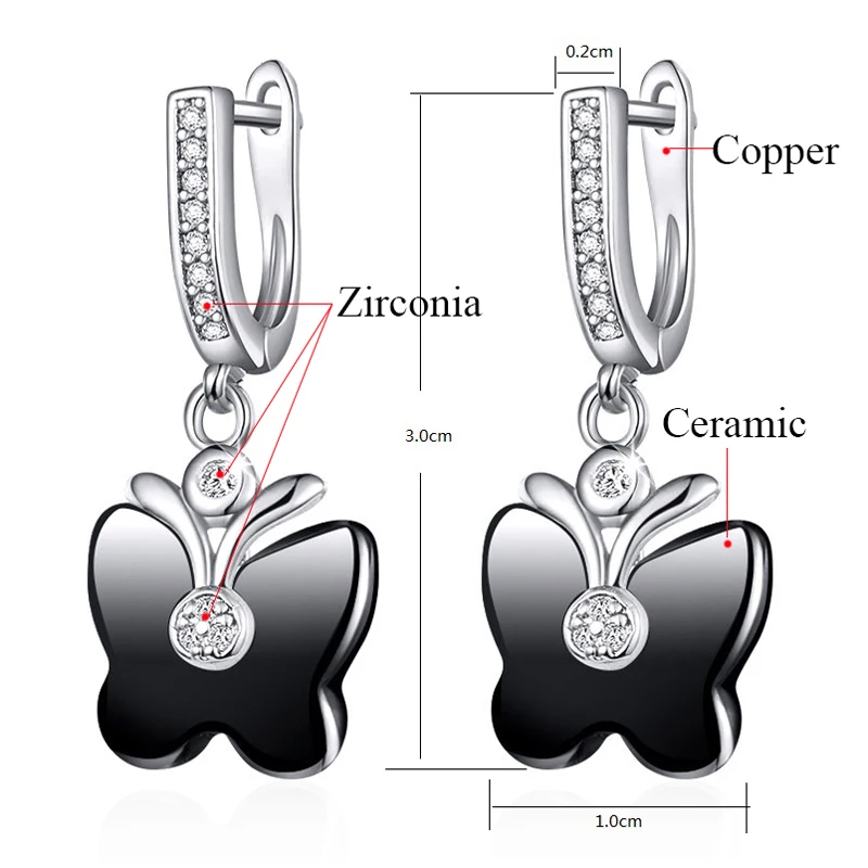 Модные милые керамические висячие серьги в форме бабочки роскошные