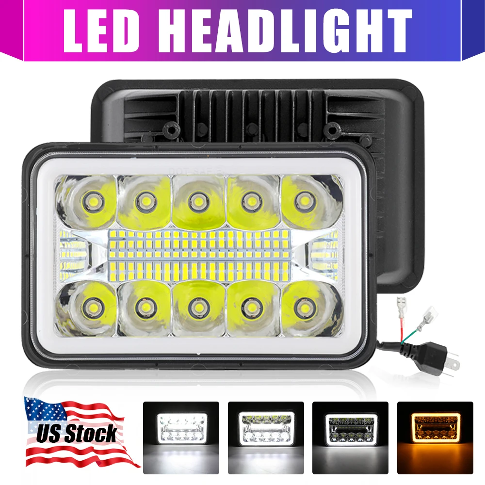 

4X6 inch Car LED Headlights Day Running Light Hi-Lo Beam DRL with Angel-Eye Ring for Chevy K5 K10 K20/Kenworth T800 T400 T600