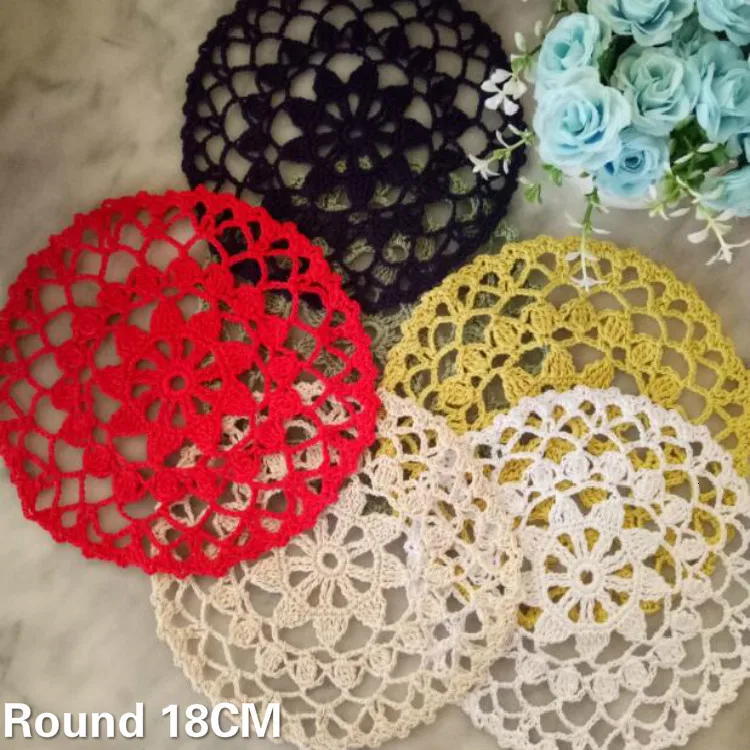 

18CM Round Vintage Crochet Dining Doily Cotton Drink Glass Coaster Mantel Individual Mug Coffee Mat Wedding Christmas Placemat