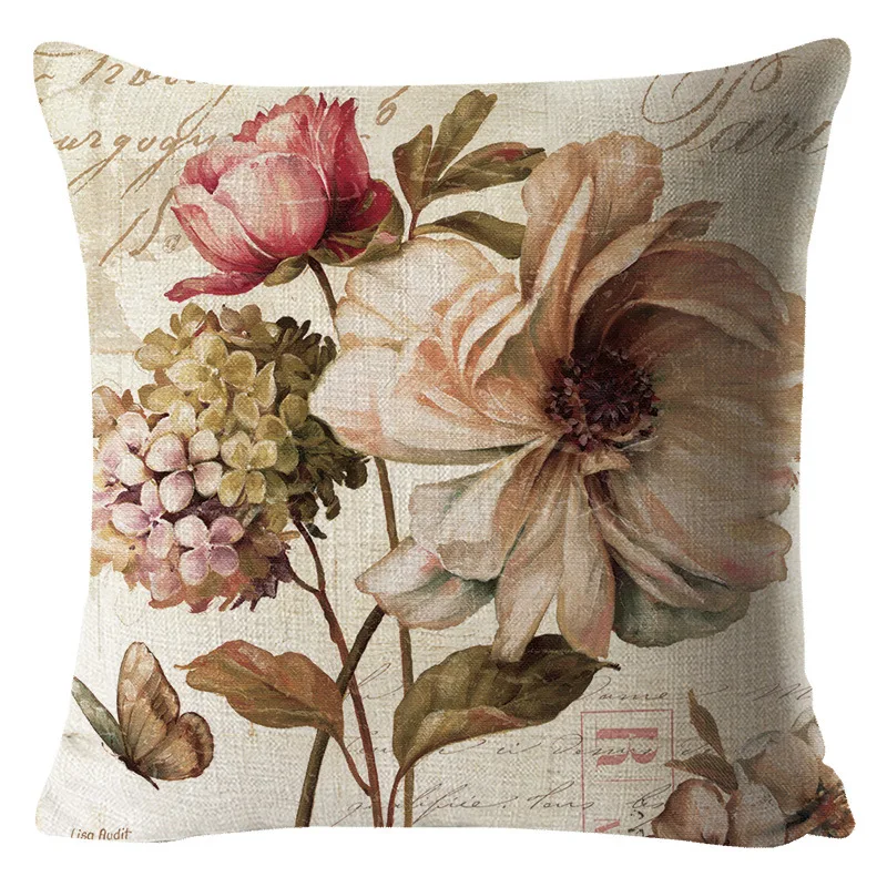 

2 Pcs Flax Cushion Cover 45x45cm flower Pillow Cover Square shaped Pillow Case for living Room Bed Room Home Decor 081310-10