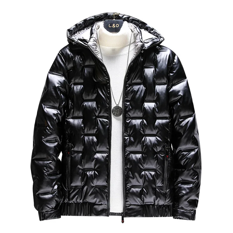 

PARKLEES New Mens Hooded Casual Metallic Shiny Down Jackets Coats Thick Warm Autumn Winter Parkas Overcoat Windbreaker Korean