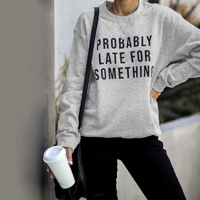 Женская модная повседневная толстовка с длинным рукавом и буквенным принтом
