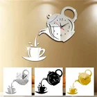 3D чайник для кофейной чашки, самоклеящиеся акриловые зеркальные часы, настенные наклейки s для дома, гостиной, Декор, настенные часы, настенные часы, часы