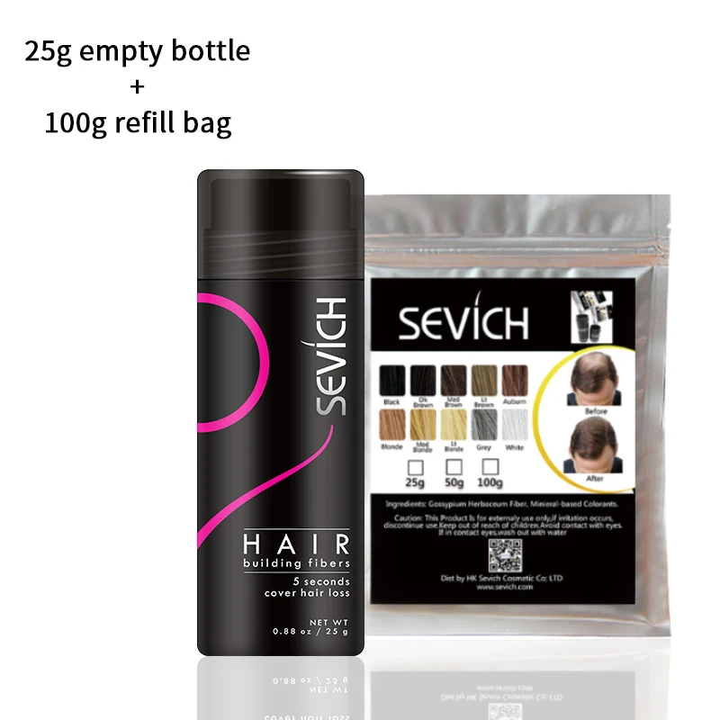 

Hair Building Fibers empty bottle + Sevich 100g refill bag hair thicken fuller hair loss 10 colors Anti Keratin Hair Product