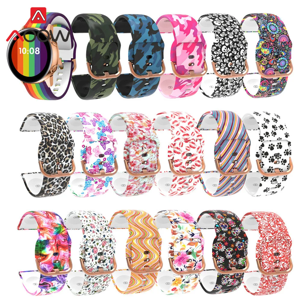 

20mm Flower Printing Silicone Strap Band for Samsung Galaxy Watch4 40mm 44mm Watch 4 Classic 42mm 46mm Active2 Huami Amazfit GTS
