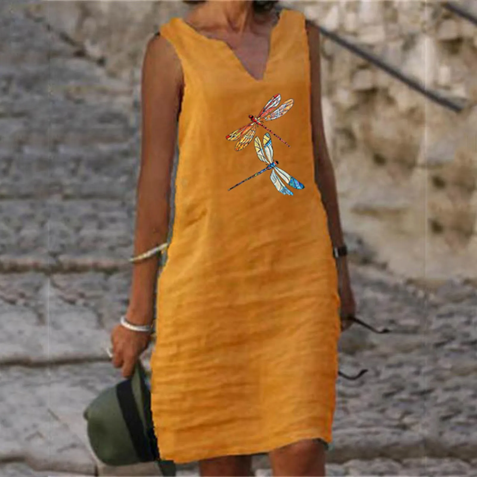 

Summer Dresses For Women Dress Robe Femme Fashion Casual Plus Size V-neck Printing Sleeveless Vest Linen Dress Vestidos