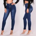 Женские джинсы, Стрейчевые узкие джинсовые брюки с завышенной талией, 2021, голубые, потертые, модные, сексуальные, эластичные, узкие, брюки-карандаш большого размера