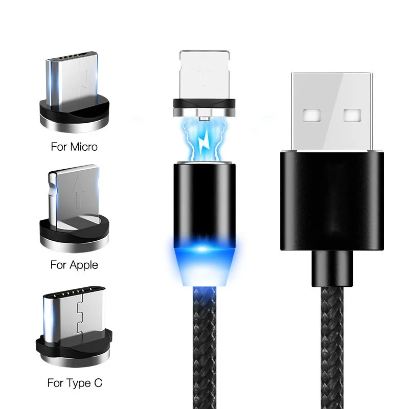 Магнитный кабель Micro USB 1 м для iPhone, Samsung, Android, быстрая зарядка USB Type C, Магнитный зарядный провод, шнур-3