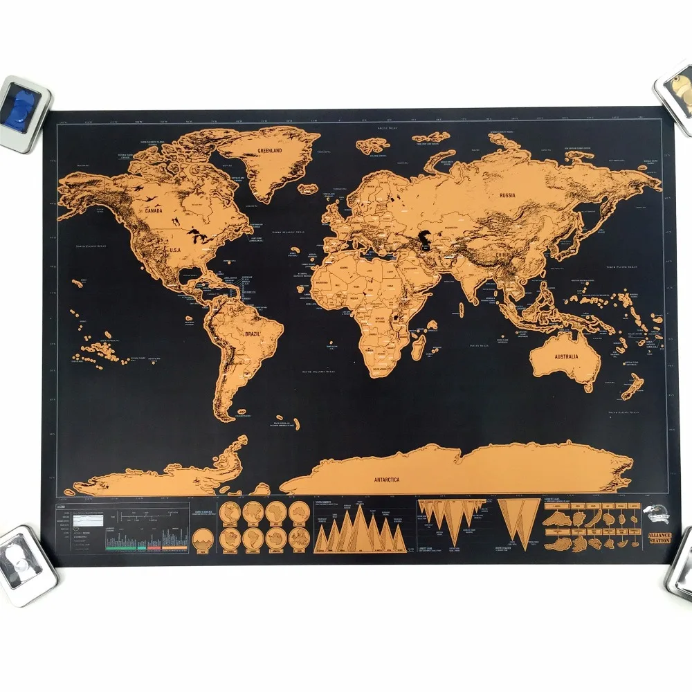 1 шт. Роскошная Карта Персонализированная карта мира мини скретч-фольга слой