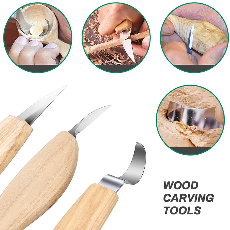 

5 in 1 Wood Carving Tools Set- Includes Carving Hook Knife, Whittling Knife, Chip Carving Knife, Knife Sharpener