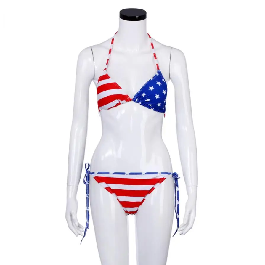 

Swimwear Women American flag pattern Bikini Set Push-Up Padded Bra Swimsuit Beachwear Monokini maillot de bain femme Brazilian
