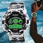 Мужские электронные цифровые часы HONHX, водонепроницаемые, с подсветкой, будильником и датой, в стиле милитари