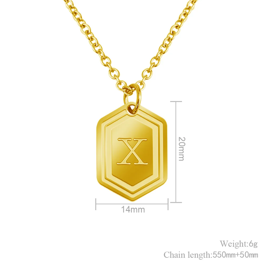 

2021 New 26 Capital Initials Words Female Necklace Stainless Steel Name Engraved Backside Shield Pendant Necklace