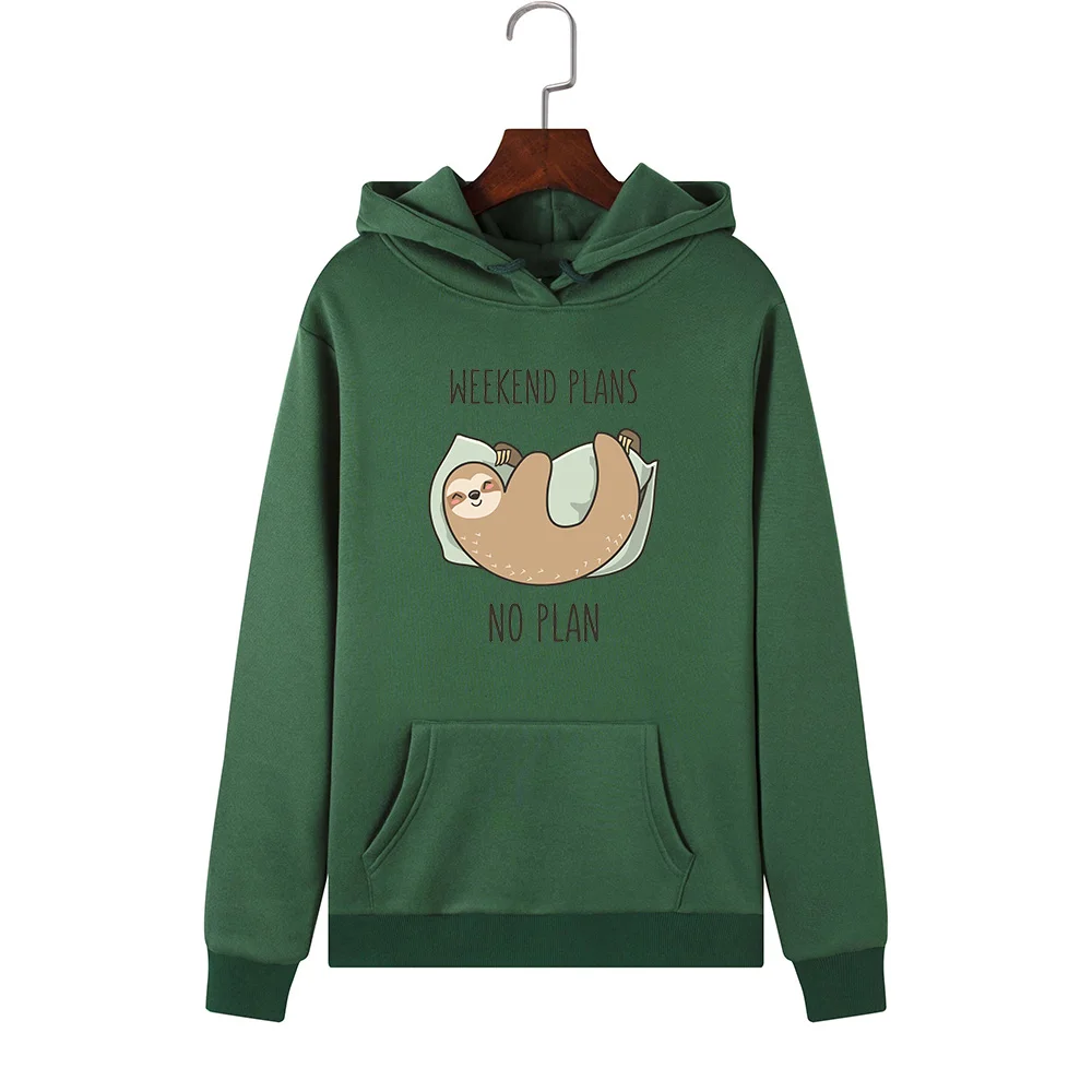 

Women Hoodies Sweatshirts Hooded Sweatshirt Cute Sloth No Weekend Plans Print Top Autumn Winter Plus Size Pullover Female Hoodie
