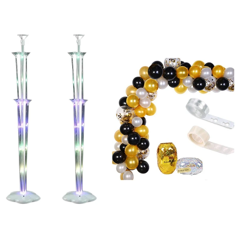 

114 Pcs Balloon Garland Kit Black White Gold Balloons With 2 Sets LED Balloons Stand Base Sticks Globos Holder