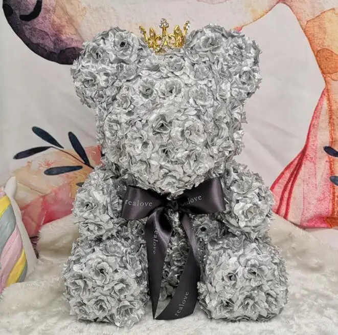 38cm Crown Silver Золотая Серебряная роза цветок медведь Искусственные цветы собака кролик пена роза цветок рождественские подарки для женщин подарок на день Святого Валентина - Цвет: 38cm Crown Silver