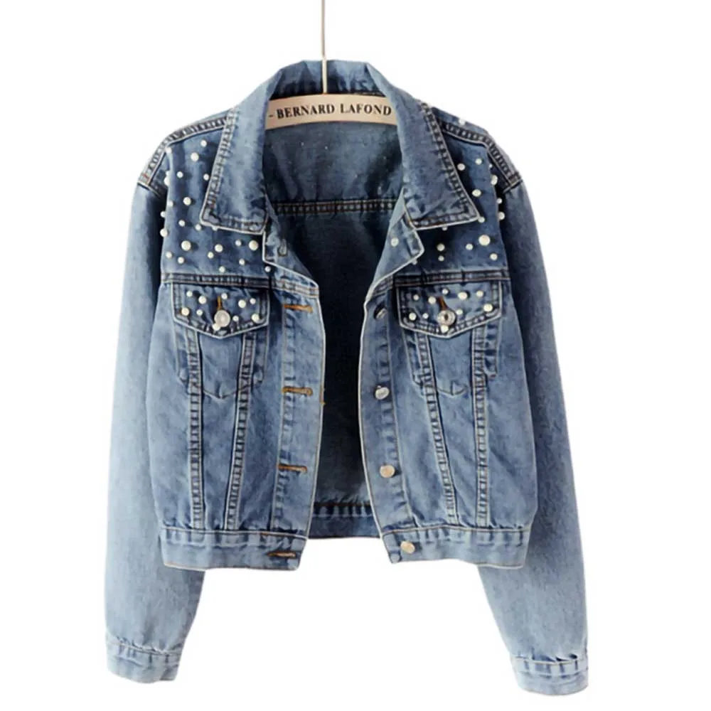 Женская джинсовая куртка с длинным рукавом большого размера |