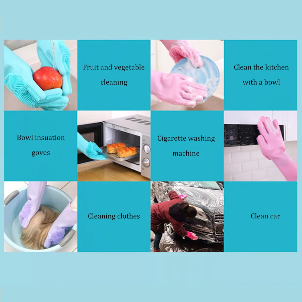 

2pcs/1 Pair Magic Silicone Dishwashing Cleaning Gloves Multifunction Silicone Scrub Gloves Brush For Kitchen Household Cleaning