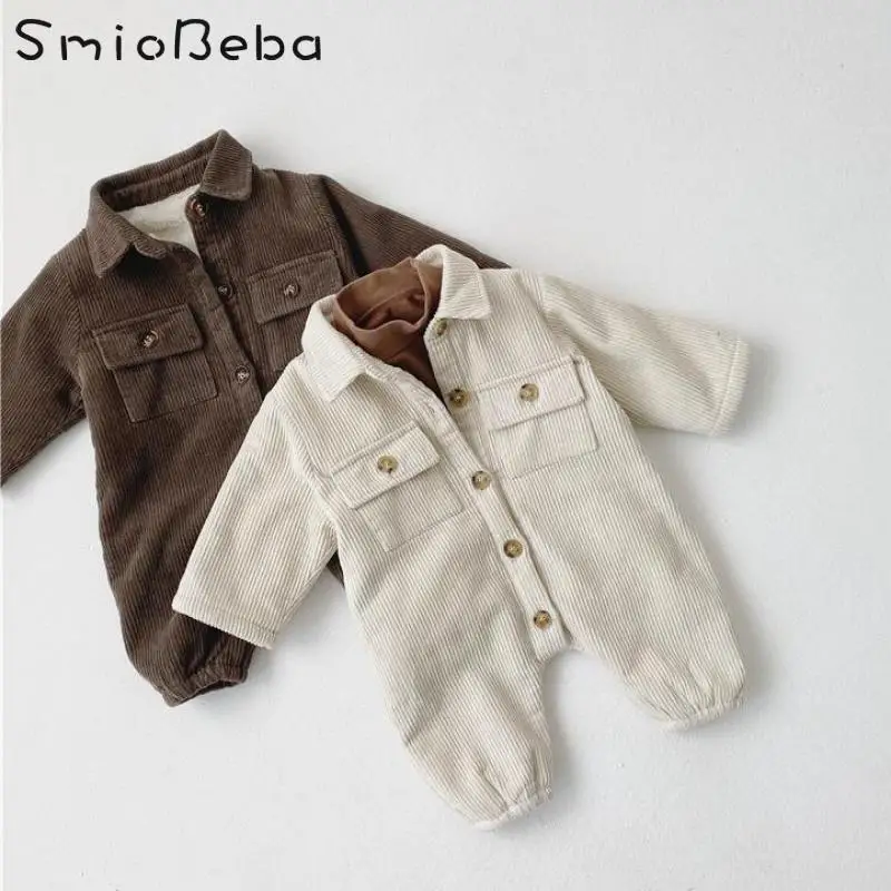 

Новорожденные Детские двухслойные плюшевые комбинезоны Ins вельветовые цельные комбинезоны детские комбинезоны для мальчиков ношеные комб...