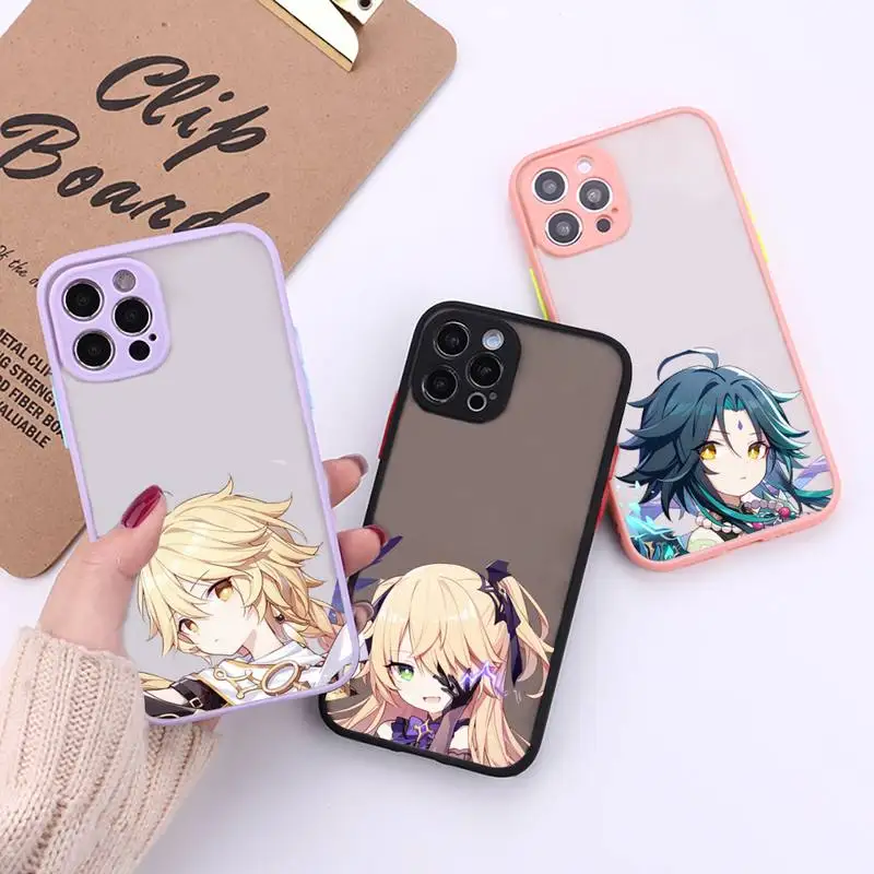 

Genshin impact cute cartoon Phone Case For iPhone 12 11 Mini Pro XR XS Max 7 8 Plus X Matte transparent Back Cover