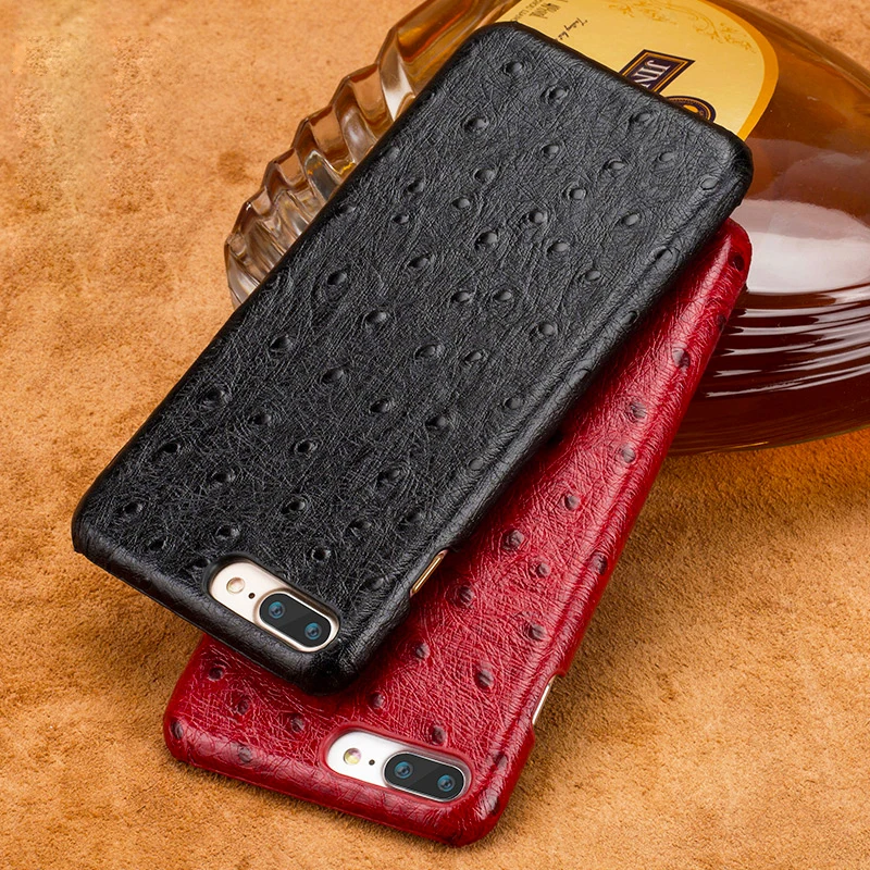 

Luxury Cowhide Phone Cases For IPhone 7 8 Plus X Xs Max Case Ostrich Texture Back Cover For 6 6s 6p 7p 8p Case Dirt-Resistant
