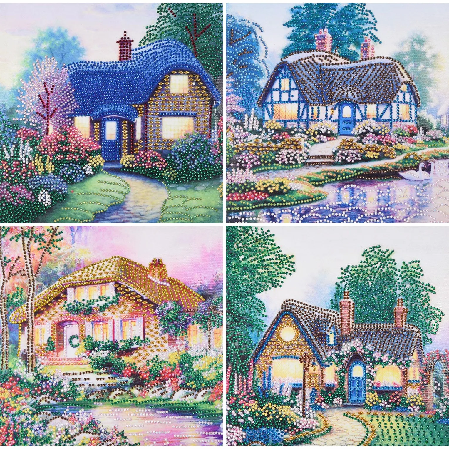 

Алмазная живопись DIYDP специальной формы 5D DIY, Ландшафтная Стразы, круглая Алмазная вышивка домики из мозаики