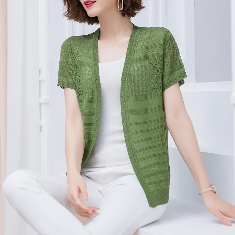

Ice silk knitted cardigan summer thin cut short sleeve air conditioning shirt for women with skirt and all kinds of shawls