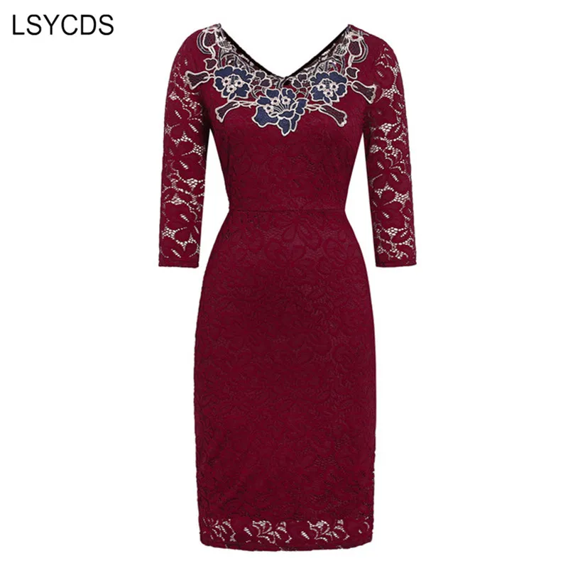 LSYCDS женское красное кружевное платье с цветочным рисунком элегантное винтажное