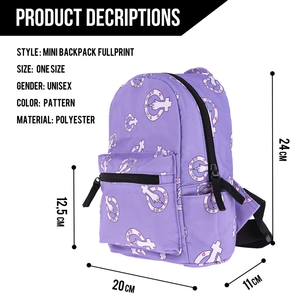 Women Backpack Mini Cartoon Funny Print Casual Children School Bag Small Purple Waterproof Travel Rucksack