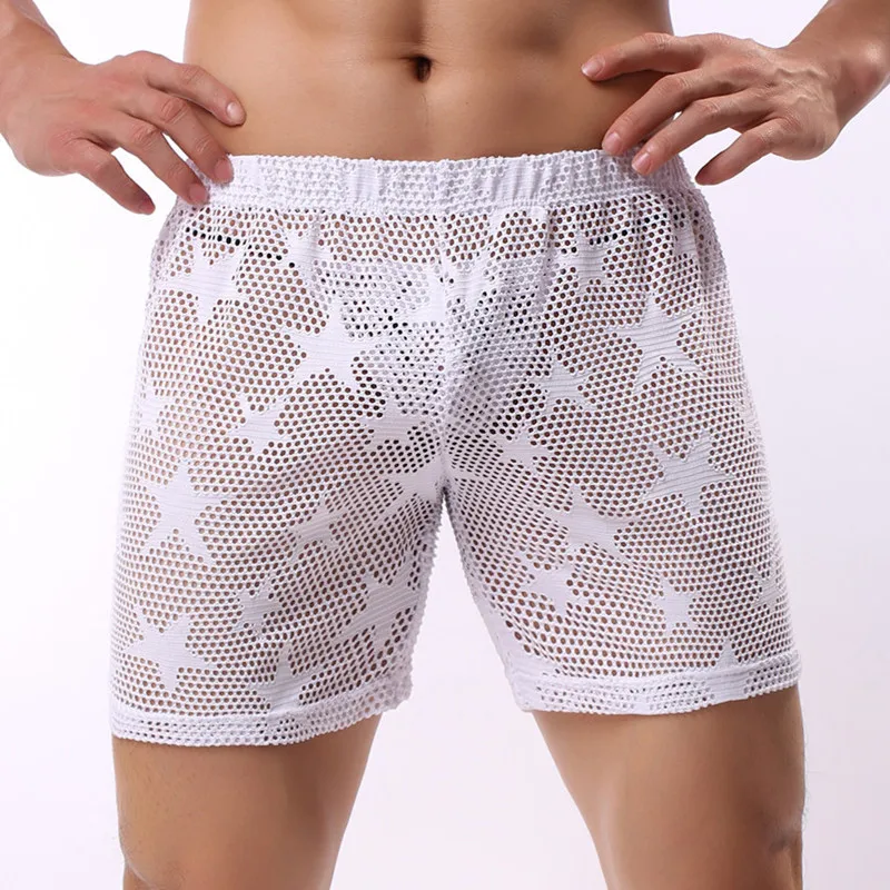 Breathable Boxers Solid Men Cool Underpant U Convex Design Underwear Mesh Hollow Out Sexy Boxer Trunks Low Waist Boxers