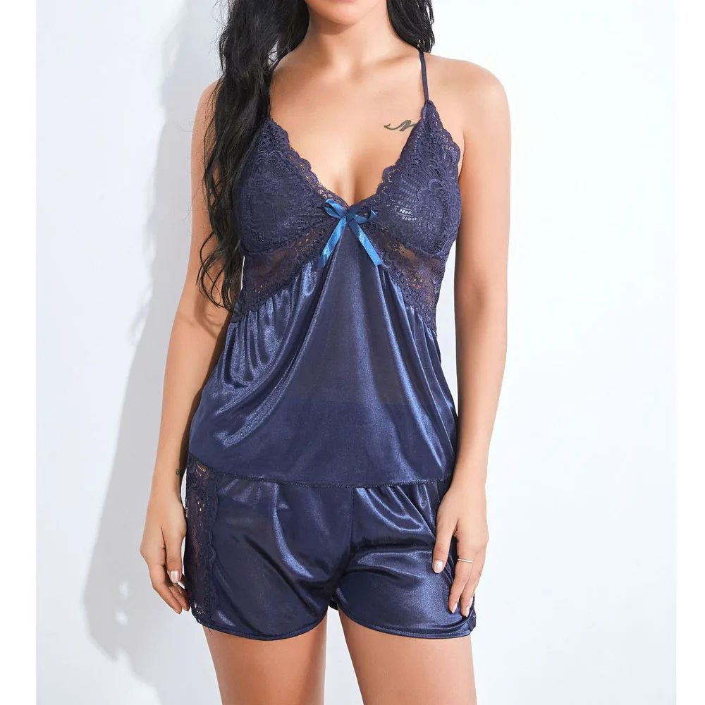 Сексуальная кружевная шелковая пижама нижнее белье пижамные комплекты Женская