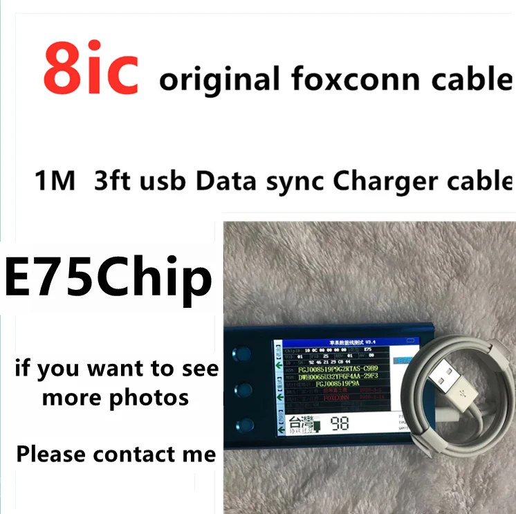 

100 шт./ЛОТ OEM 8ic 1M/3FT Foxconn cablefrom E75 chip USB-кабель для передачи данных для мобильного телефона 5 6 6s 7 7plus 8 8pl X