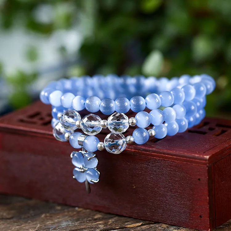 6 мм натуральный нефритовый Кристалл бусины клевер браслет оригинальный дизайн