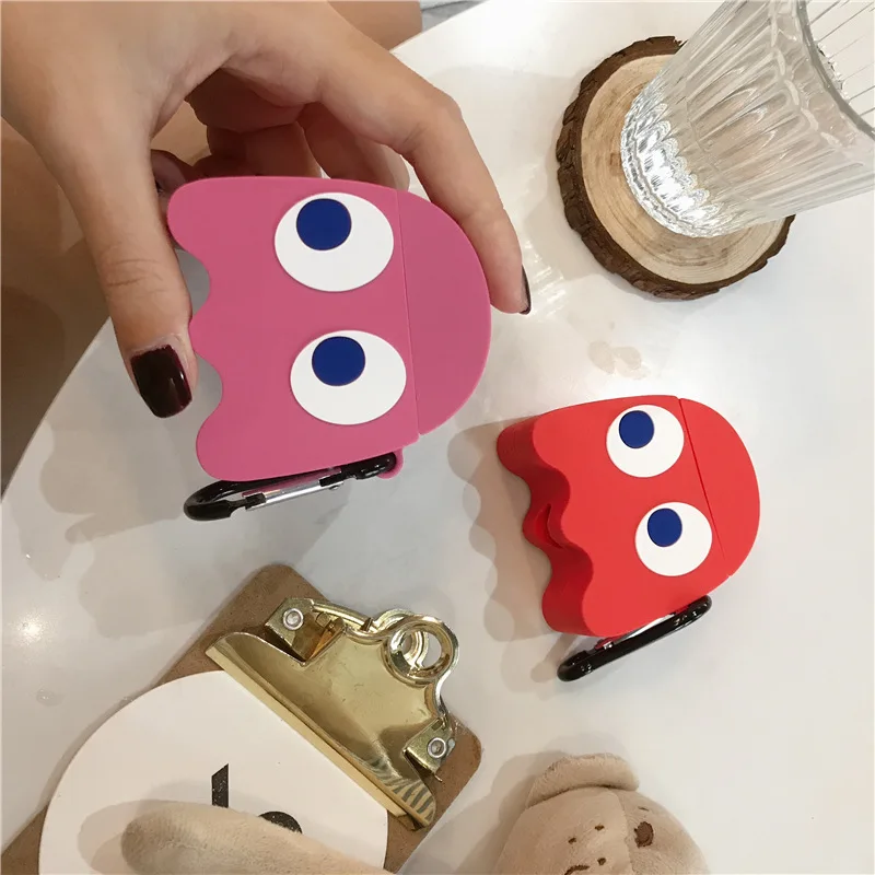 Мультяшный чехол для гарнитура для Airpods Чехлы для Airpods 2 милые аксессуары защитный чехол с брелком стереоскопический Pac дизайн человека
