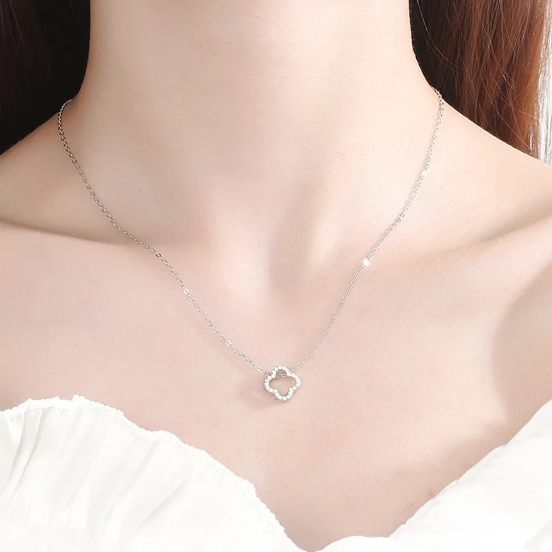 Женский ожерелье "Четырехлистный клевер" из стерлингового серебра S925 с цирконом от FUN-BEAUTY, модное, милое, простое и элегантное.